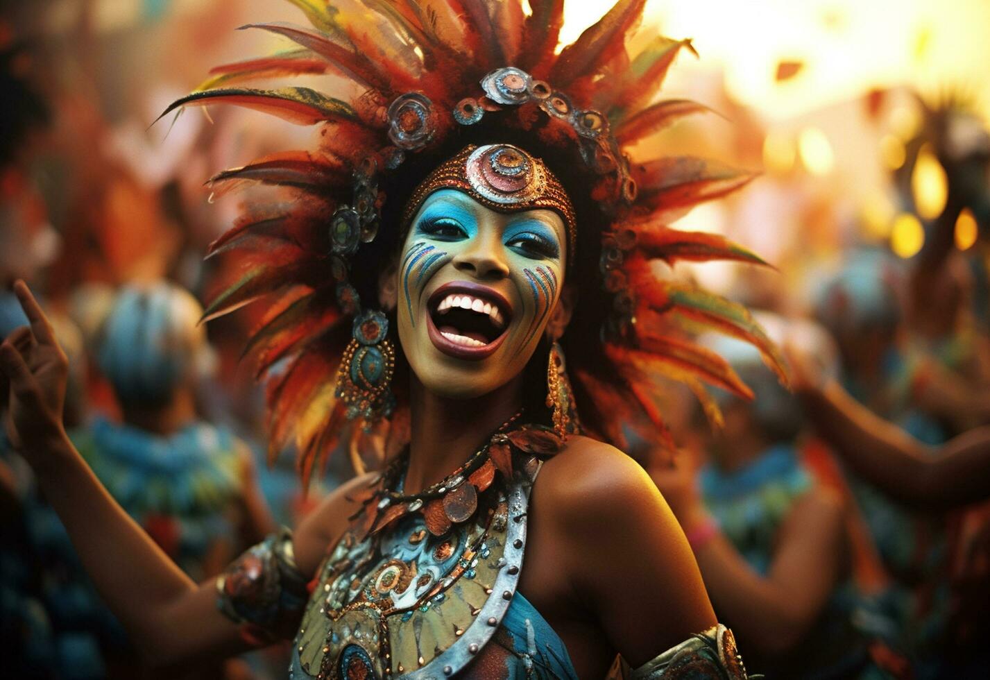 Ai Generative A vibrant collection of images capturing the energy and excitement of Brazil's carnival and samba culture from colorful costumes and masks photo