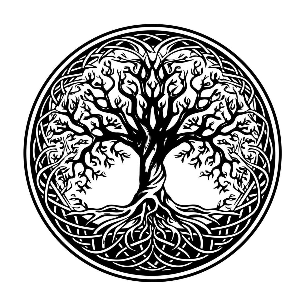Celtic tree of life decorative Vector ornament, Tattoo sketch. Grunge vector illustration of the Scandinavian myths with Celtic culture.