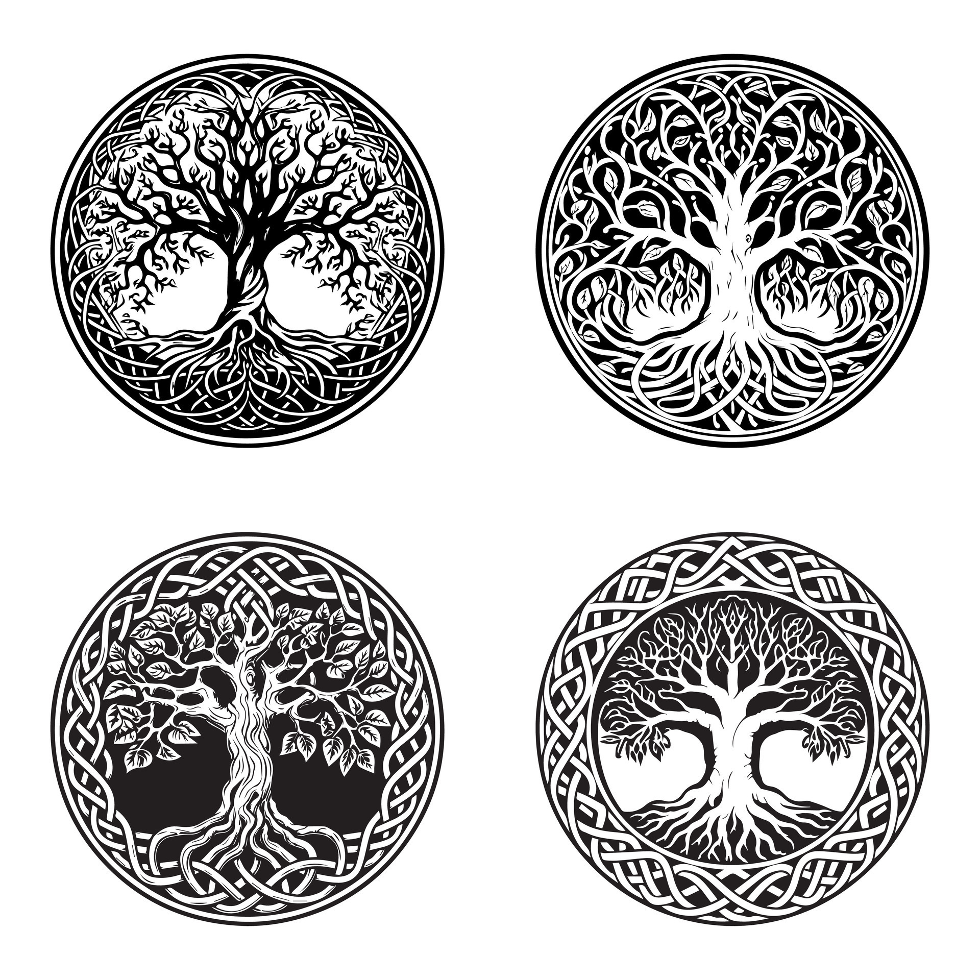 set of Celtic tree of life decorative Vector ornament, Tattoo sketch