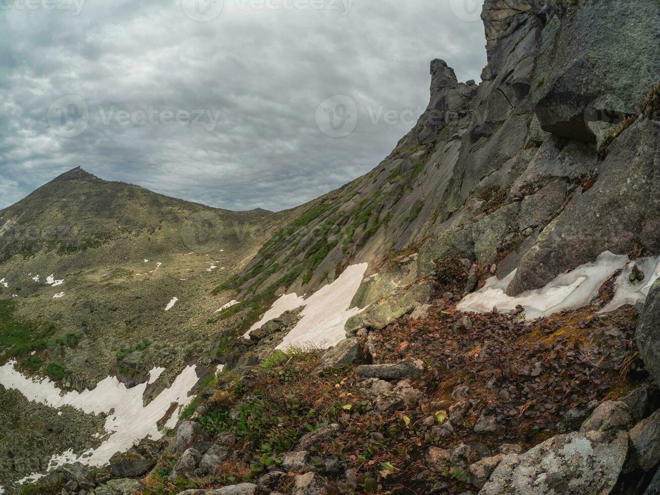 Mountain difficult track through Western Sayans kurumnik, stones, cobblestones photo