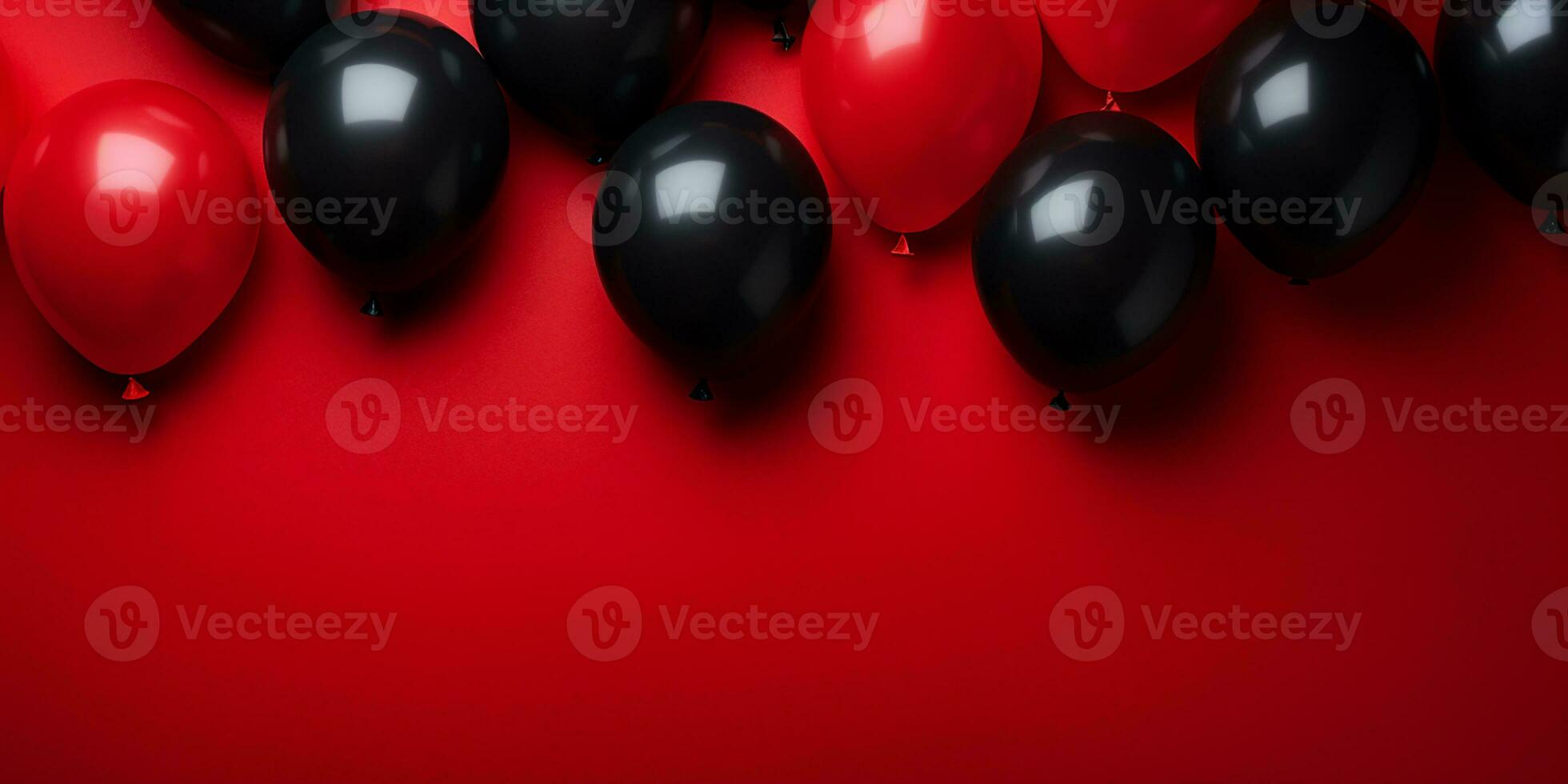 background for black friday. red and black balloons on a black background. sale. AI generated photo