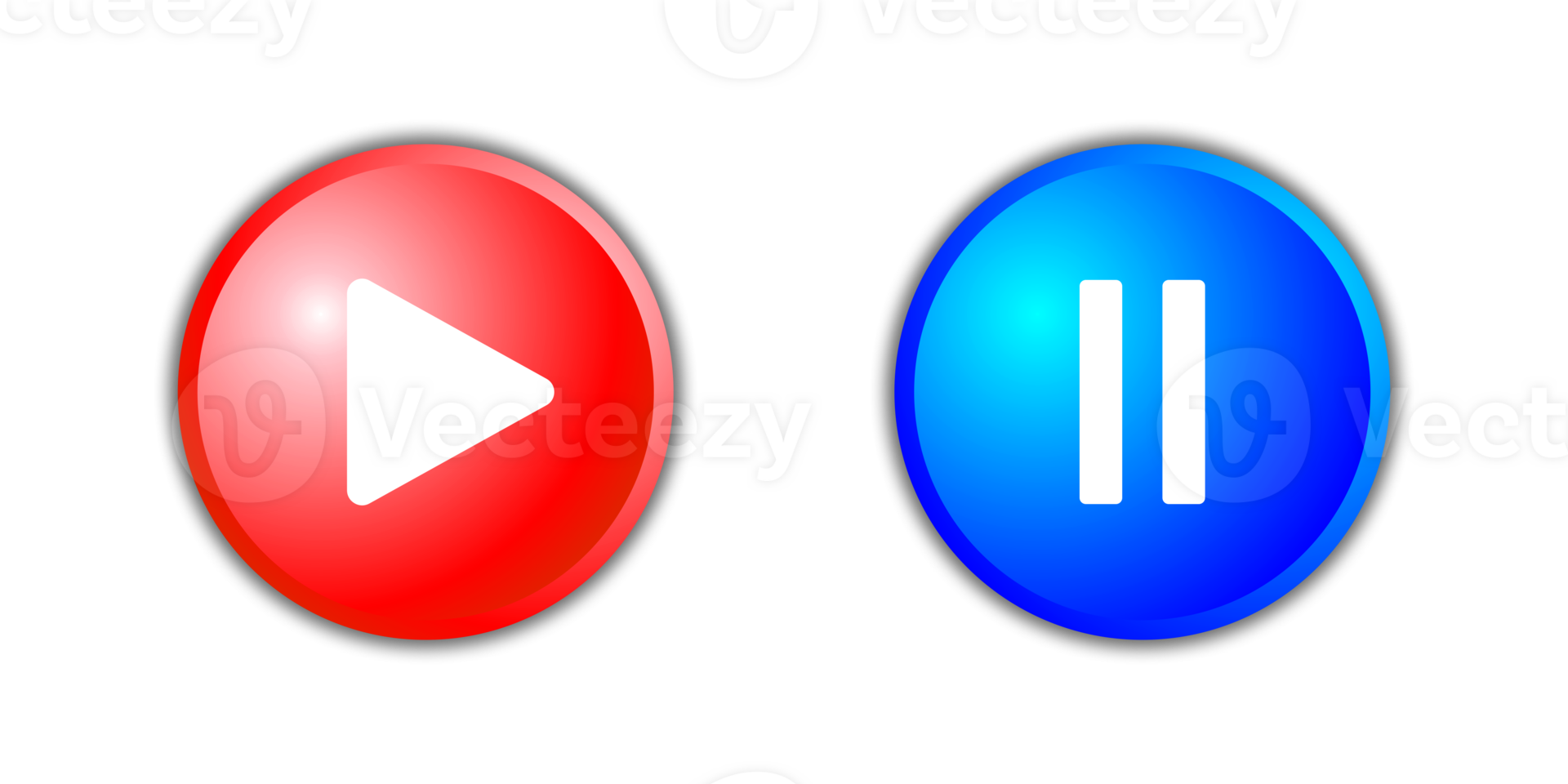 The play button is blue and the stop button is blue with a transparent background. on and off button png