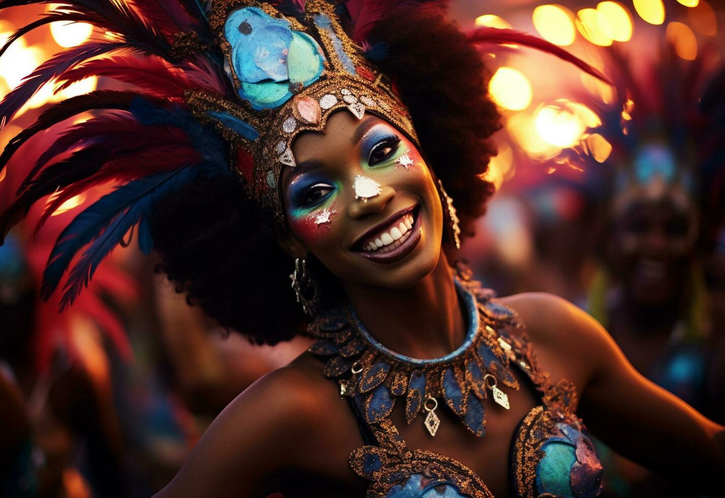 Ai Generative A vibrant collection of images capturing the energy and excitement of Brazil's carnival and samba culture from colorful costumes and masks photo