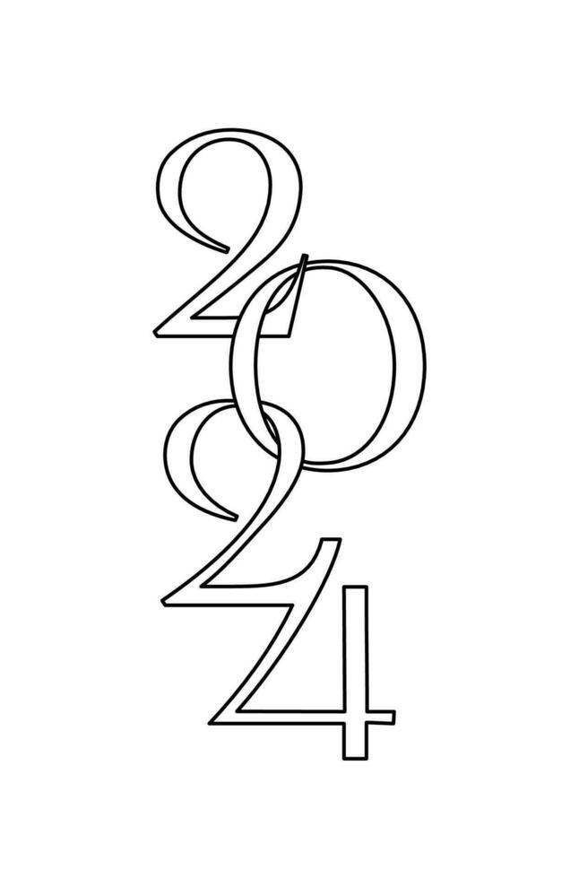 contento nuevo año 2024 saludo tarjeta. vector. 2024 logo texto diseño. nuevo año simbolos negro etiquetas aislado en blanco antecedentes. negro etiquetas logo para diarios, cuadernos, calendarios vector