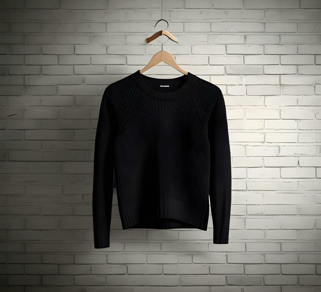 Black sweater Mockup With brick Background ai generate photo