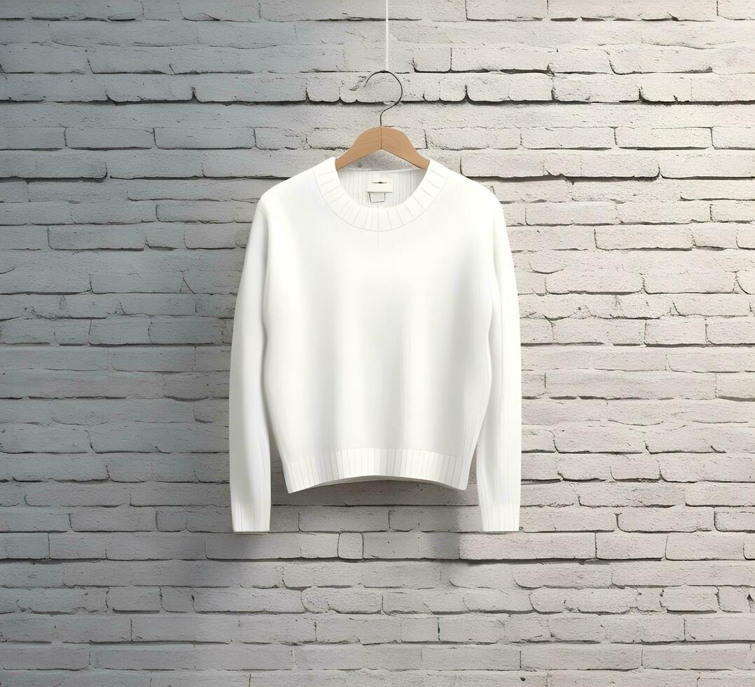 White sweater Mockup With brick Background ai generate photo