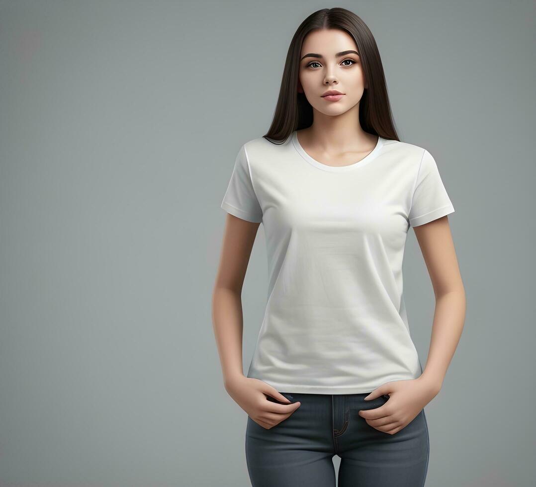 Women blank t shirt mockup ai generate photo