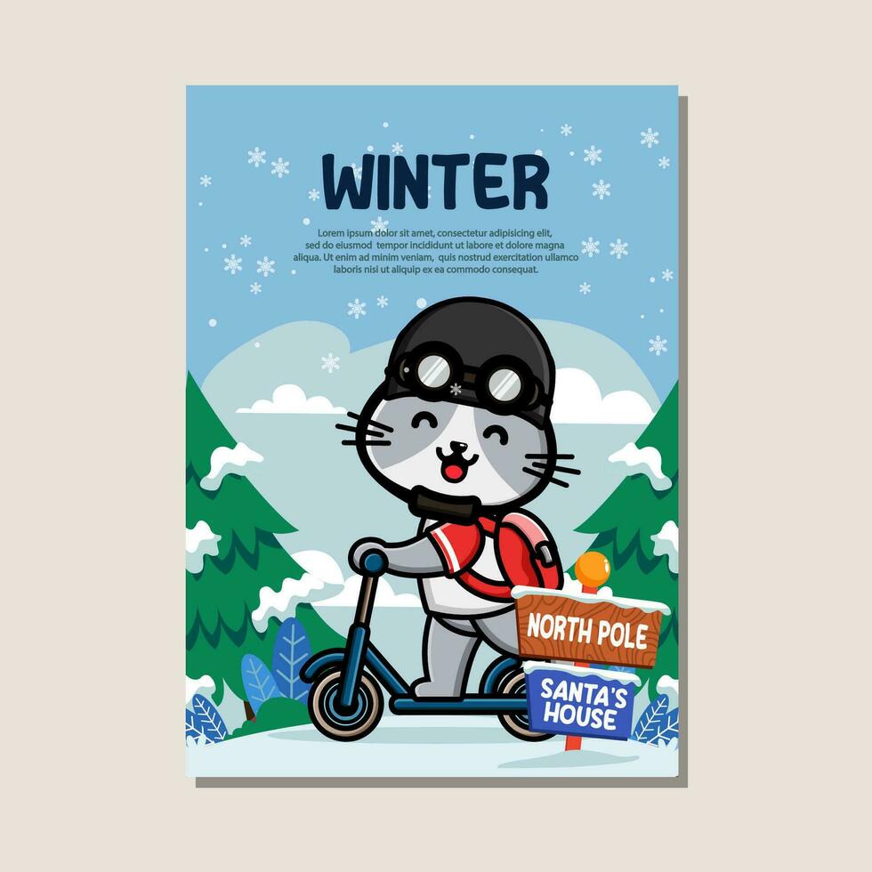 póster modelo para invierno con linda gato vector