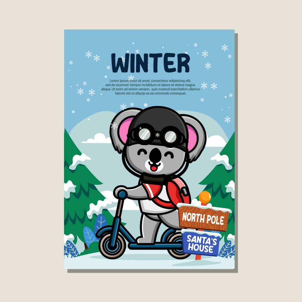 Poster template for winter with cute koala vector