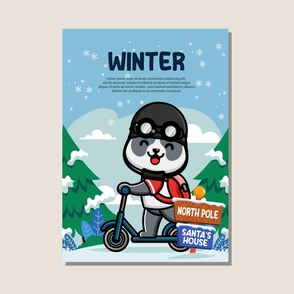 Poster template for winter with cute panda vector