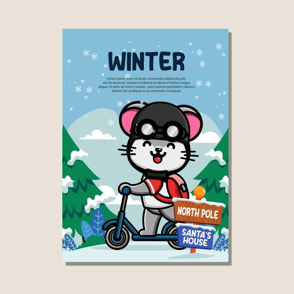 Poster template for winter with cute mouse vector