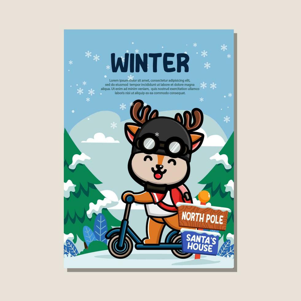 Poster template for winter with cute deer vector