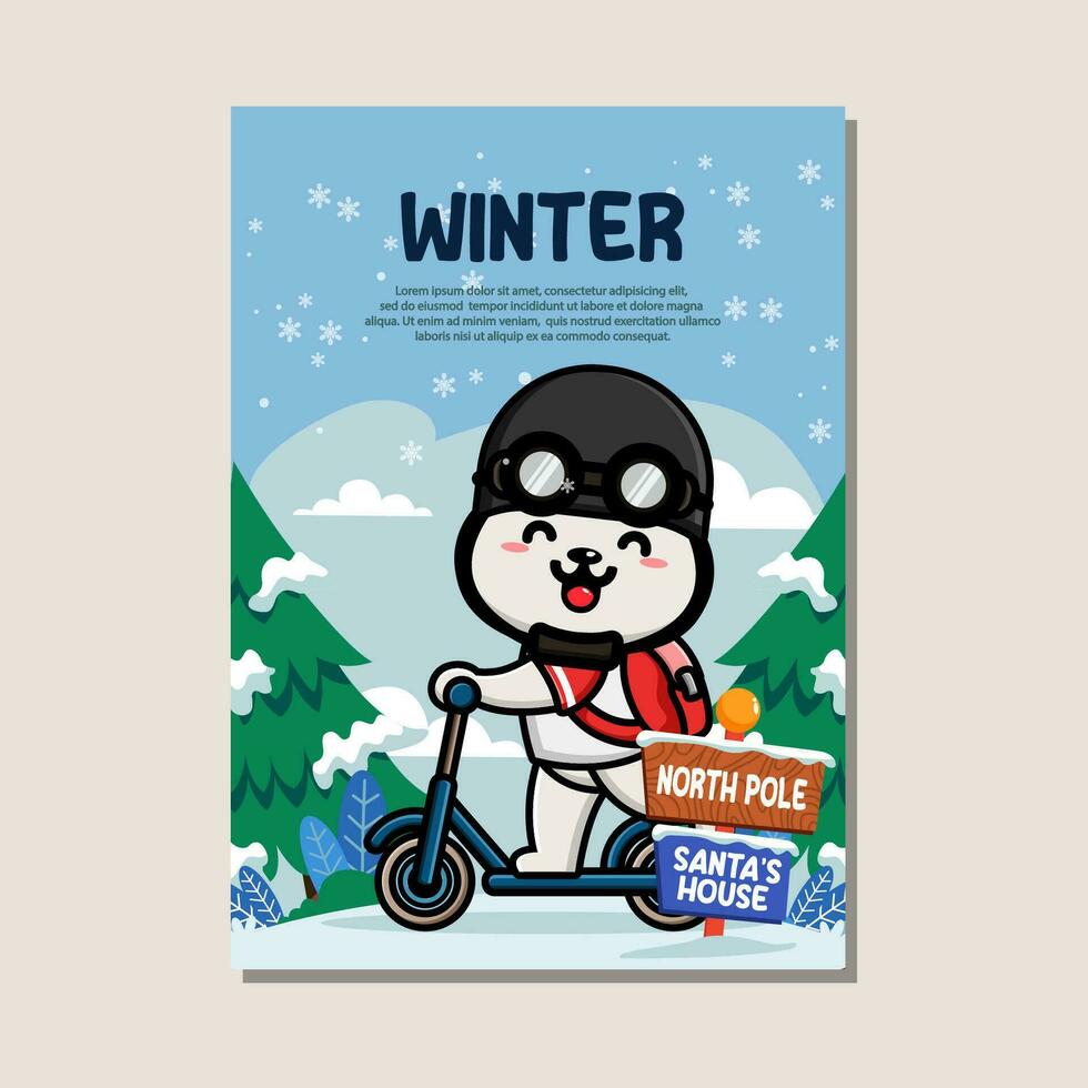 Poster template for winter with cute polar vector