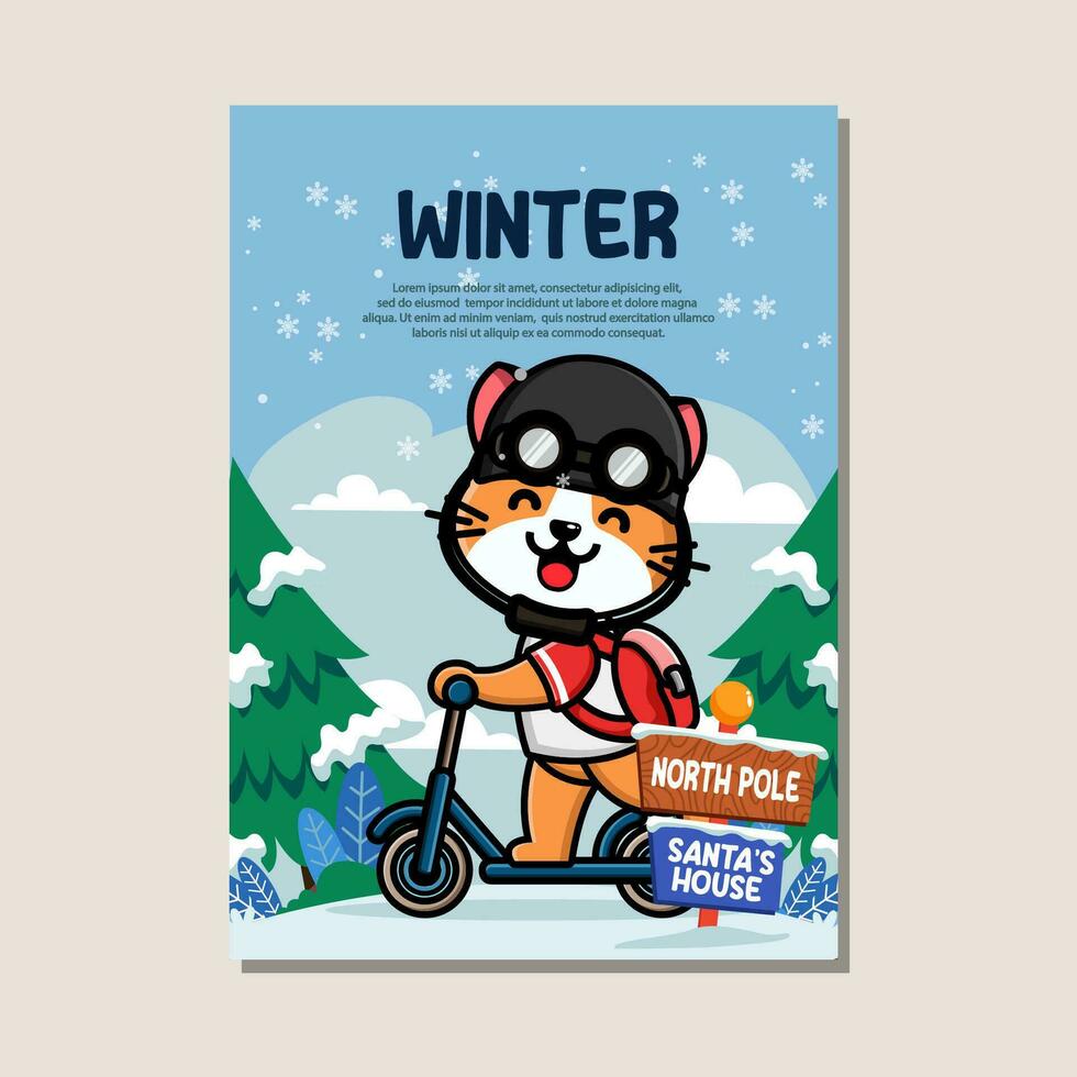 Poster template for winter with cute cat vector