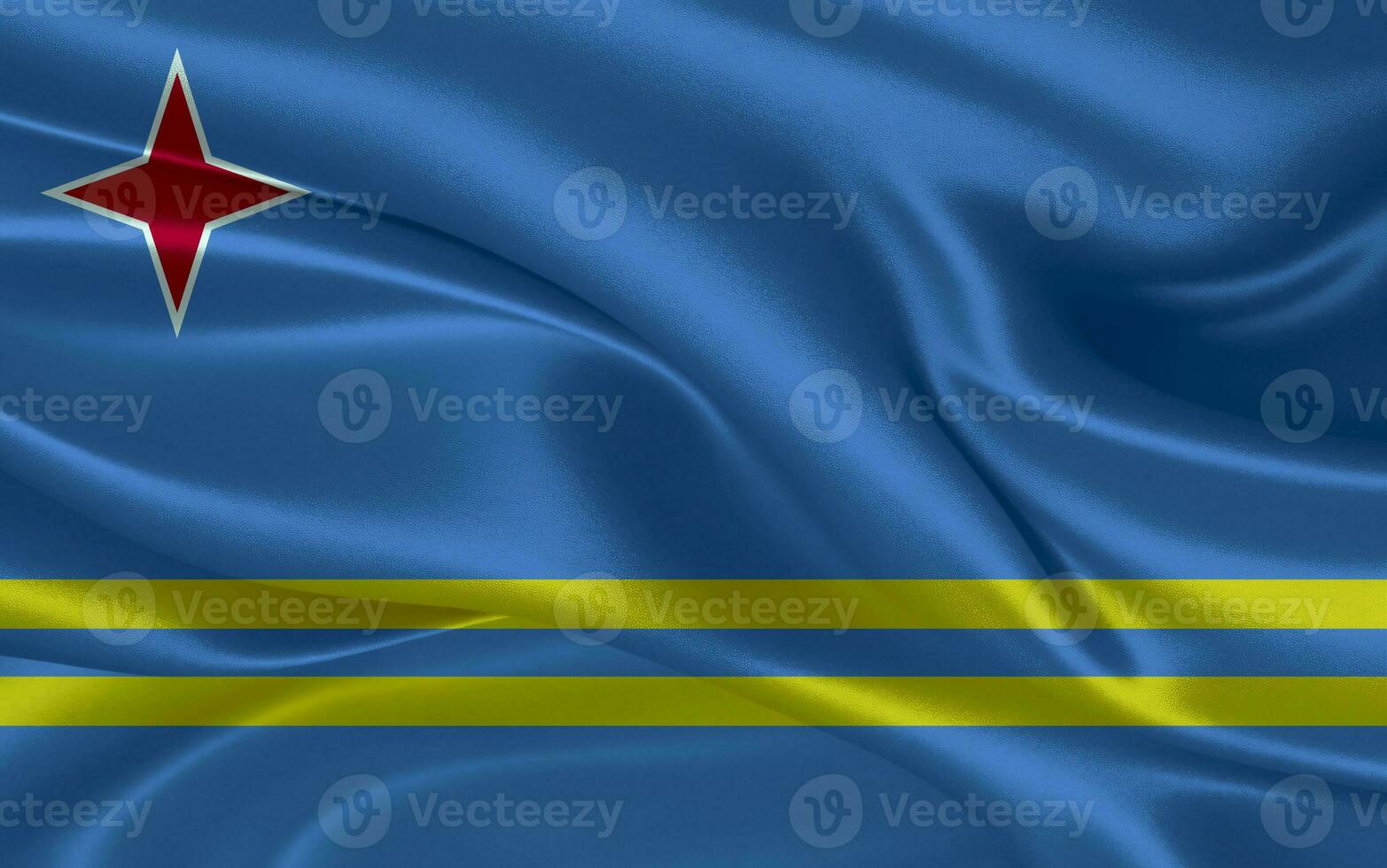 3d waving realistic silk national flag of Aruba. Happy national day Aruba flag background. close up photo