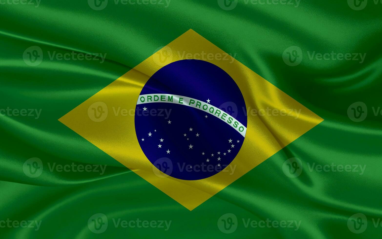 3d waving realistic silk national flag of Brazil. Happy national day Brazil flag background. close up photo