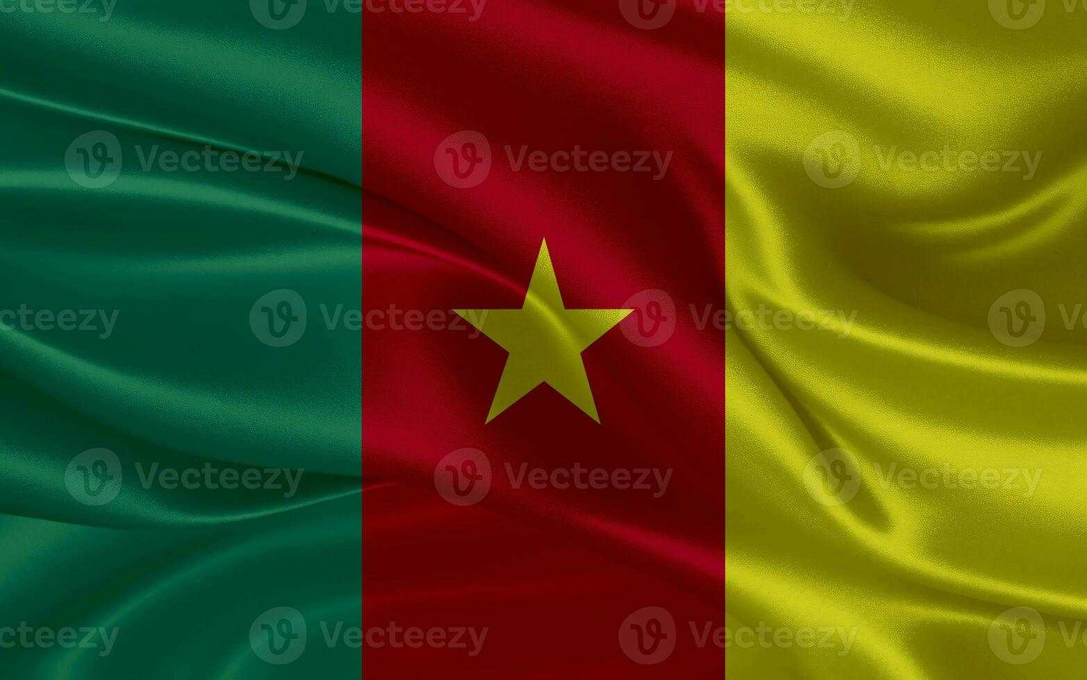 3d waving realistic silk national flag of Cameroon. Happy national day Cameroon flag background. close up photo