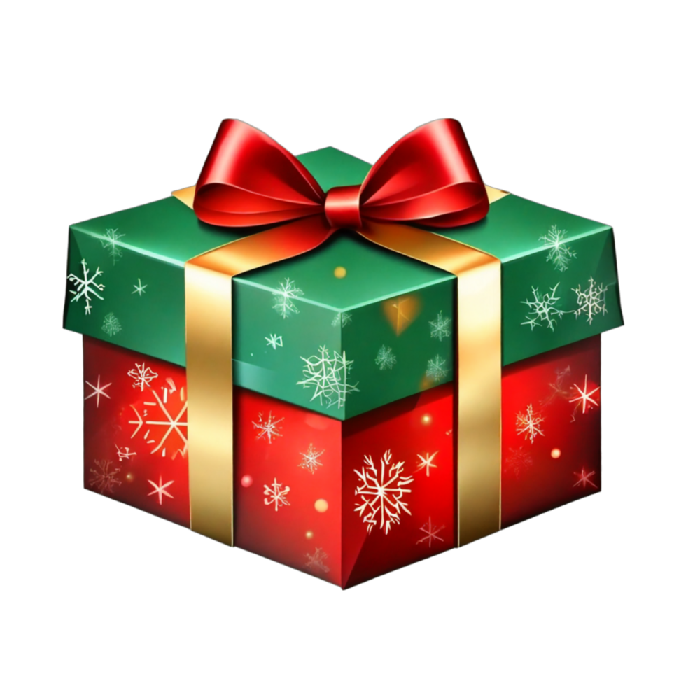 Christmas gift box with ribbon isolated on transparent background PNG AI Generative