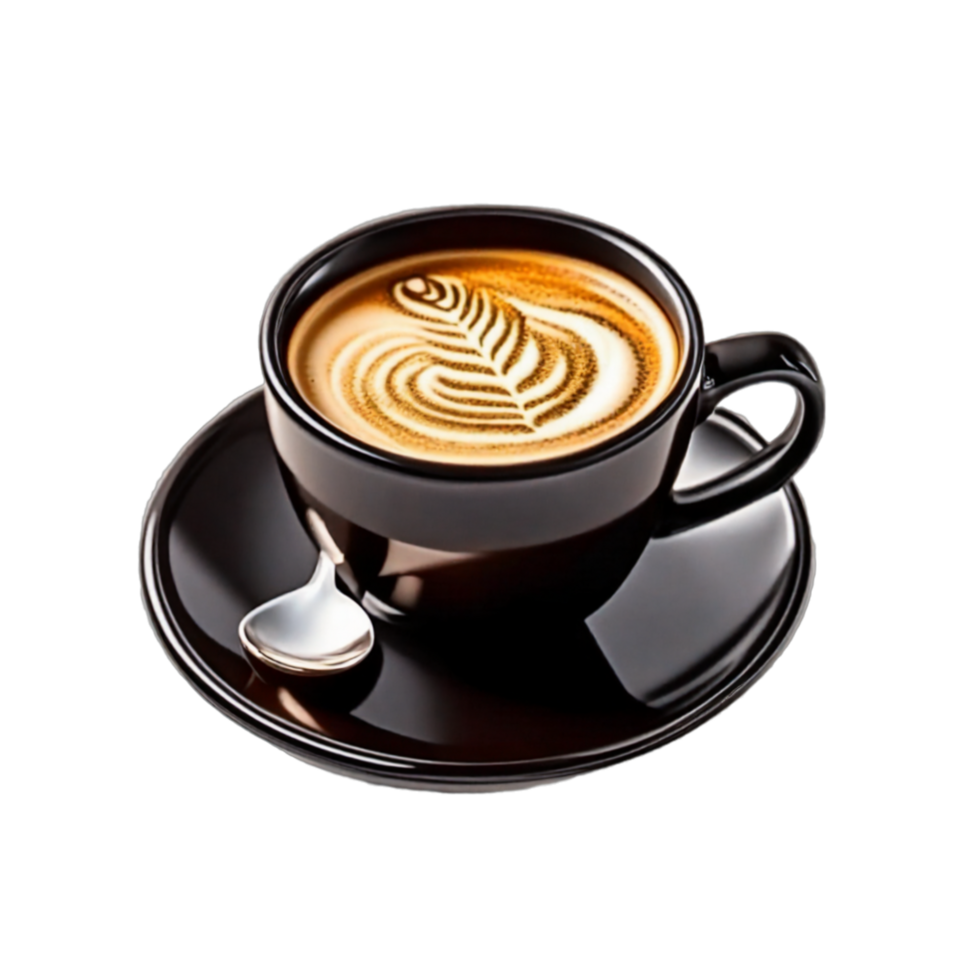 Black cups of hot aromatic espresso coffee on transparent background AI