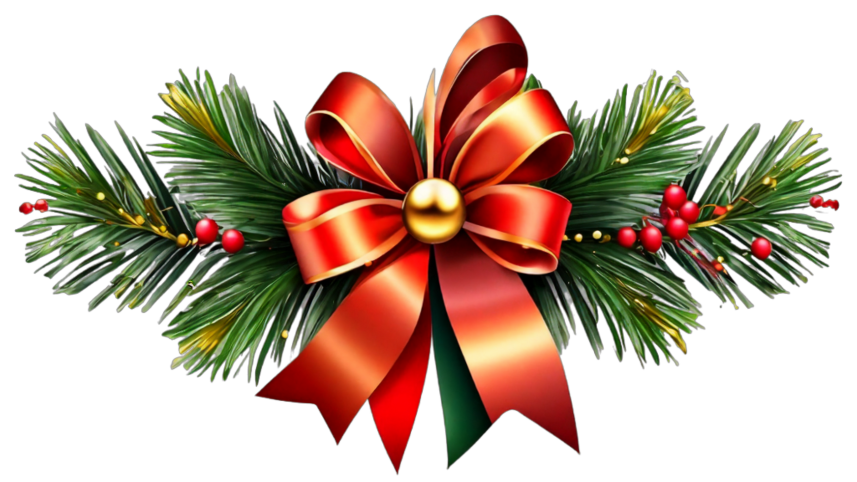 Christmas wreath with leaf , flower, ribbon and lights  isolated on transparent background PNG AI Generative
