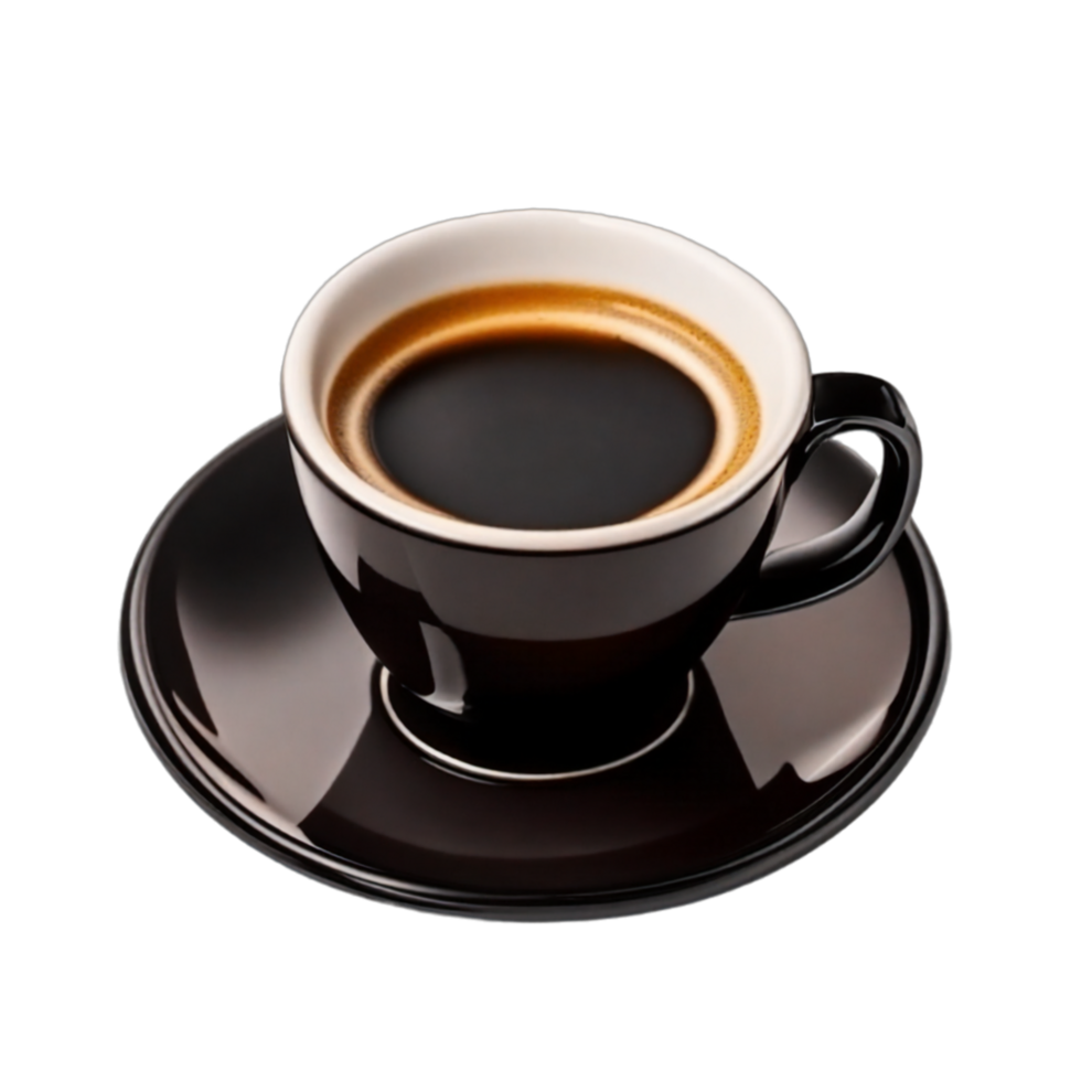 Black cups of hot aromatic espresso coffee on transparent background AI Generative png