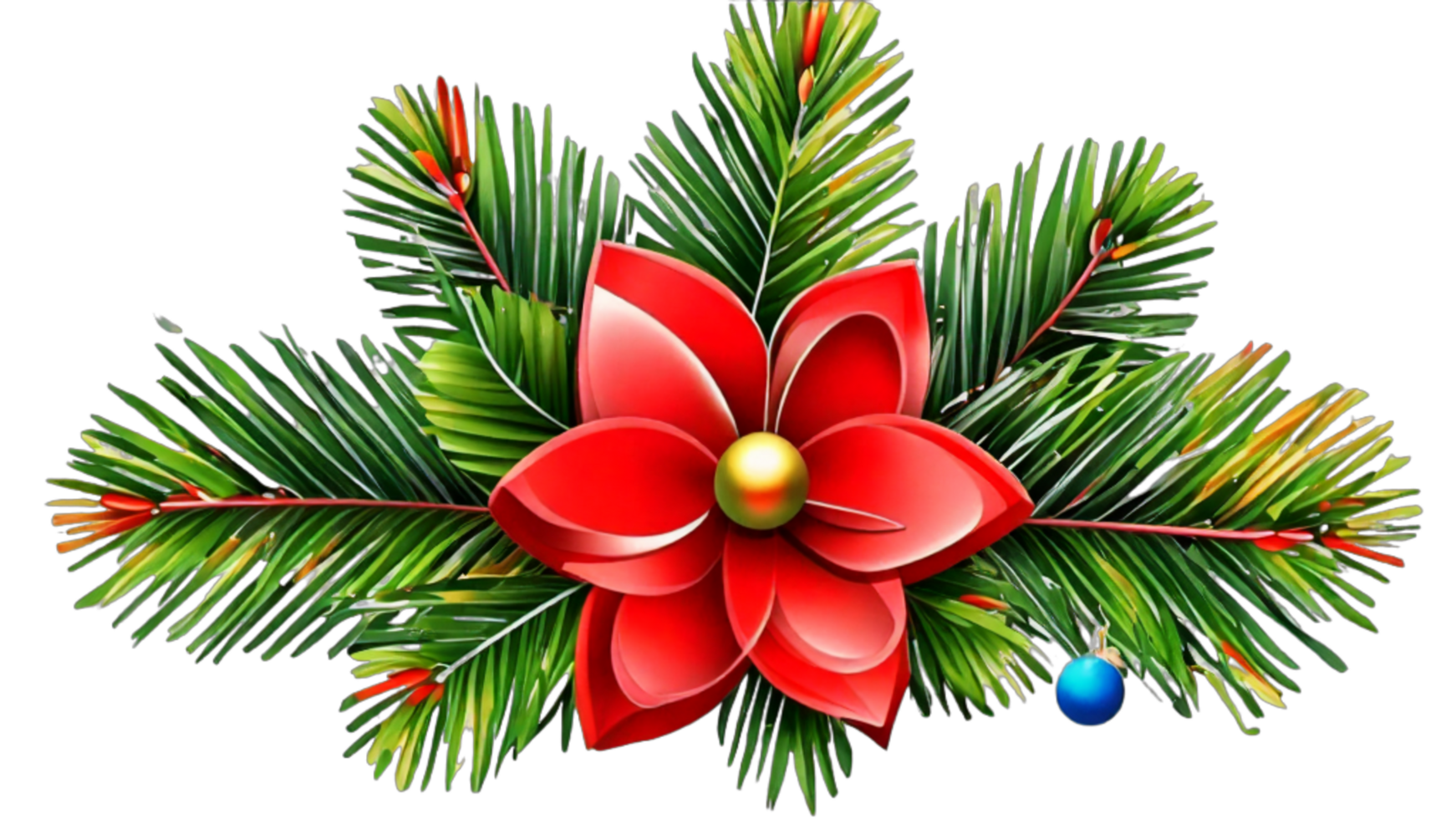 Christmas wreath with leaf , flower, ribbon and lights  isolated on transparent background PNG AI Generative