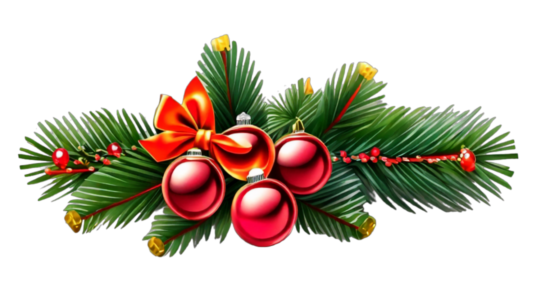Christmas wreath with leaf , flower, ribbon and lights  isolated on transparent background PNG AI Generative