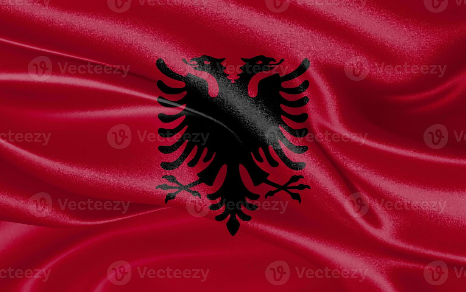 3d waving realistic silk national flag of Albania. Happy national day Albania flag background. close up photo