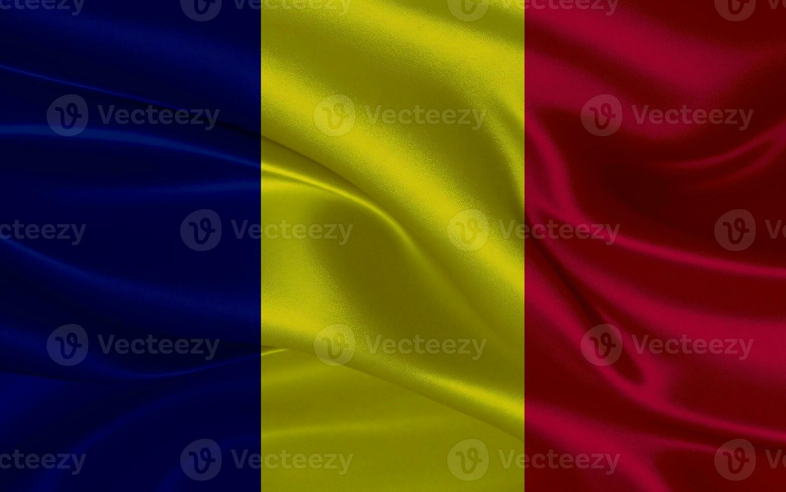 3d waving realistic silk national flag of Chad. Happy national day Chad flag background. close up photo