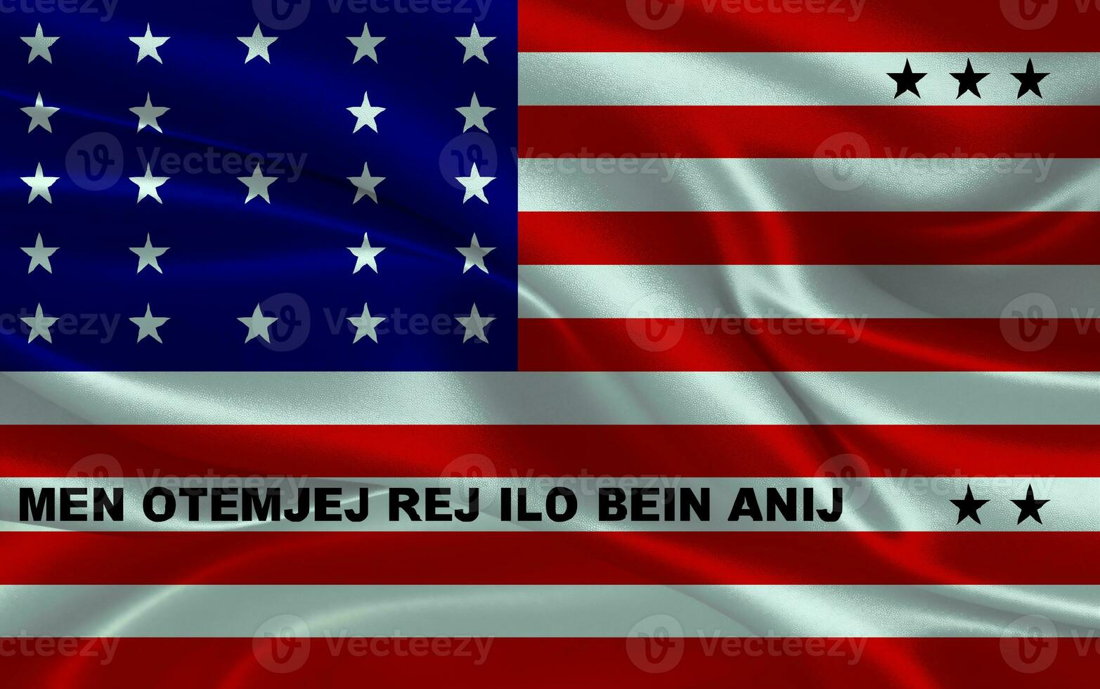 3d waving realistic silk national flag of Bikini Atoll. Happy national day Bikini Atoll flag background. close up photo