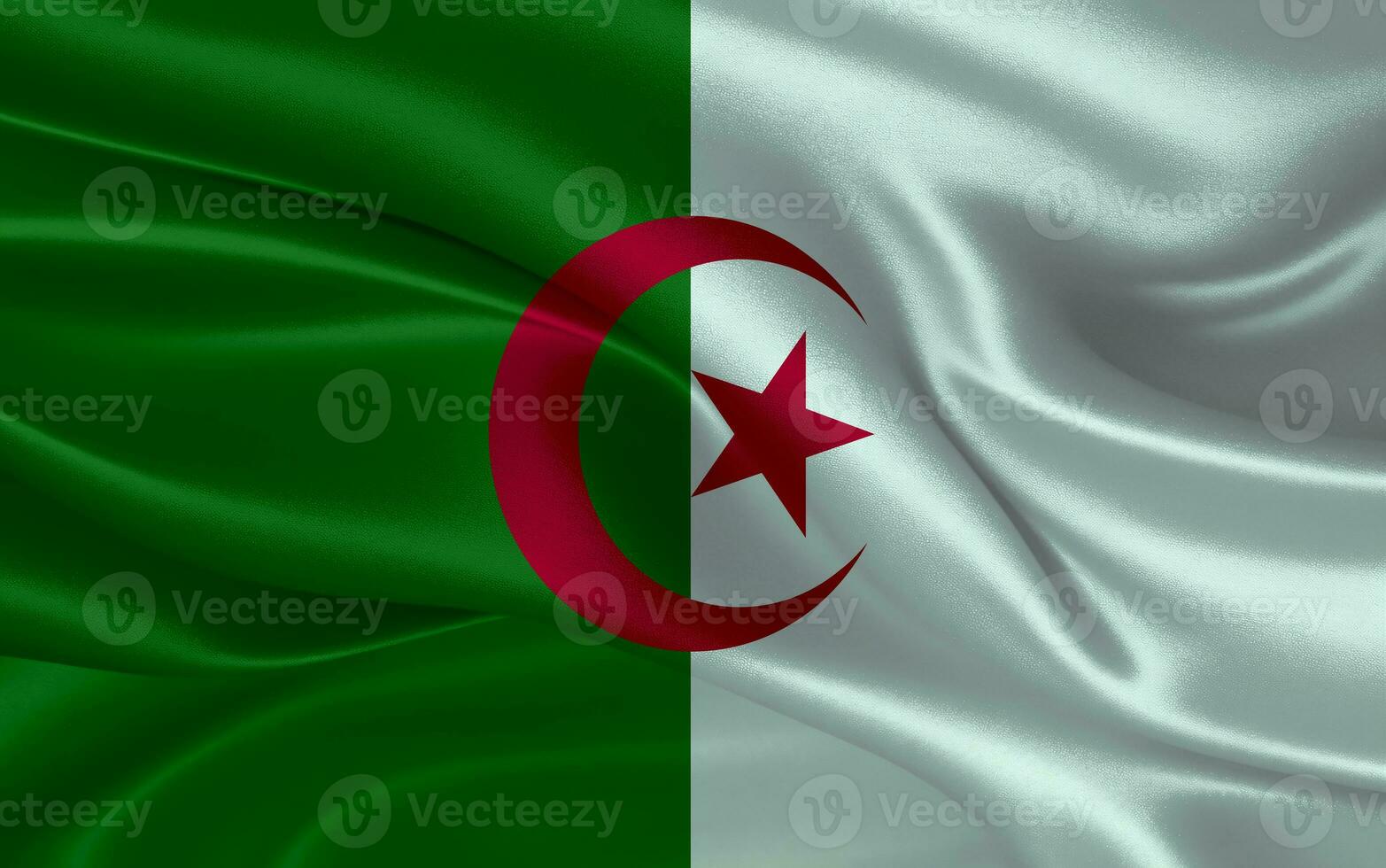 3d waving realistic silk national flag of Algeria. Happy national day Algeria flag background. close up photo