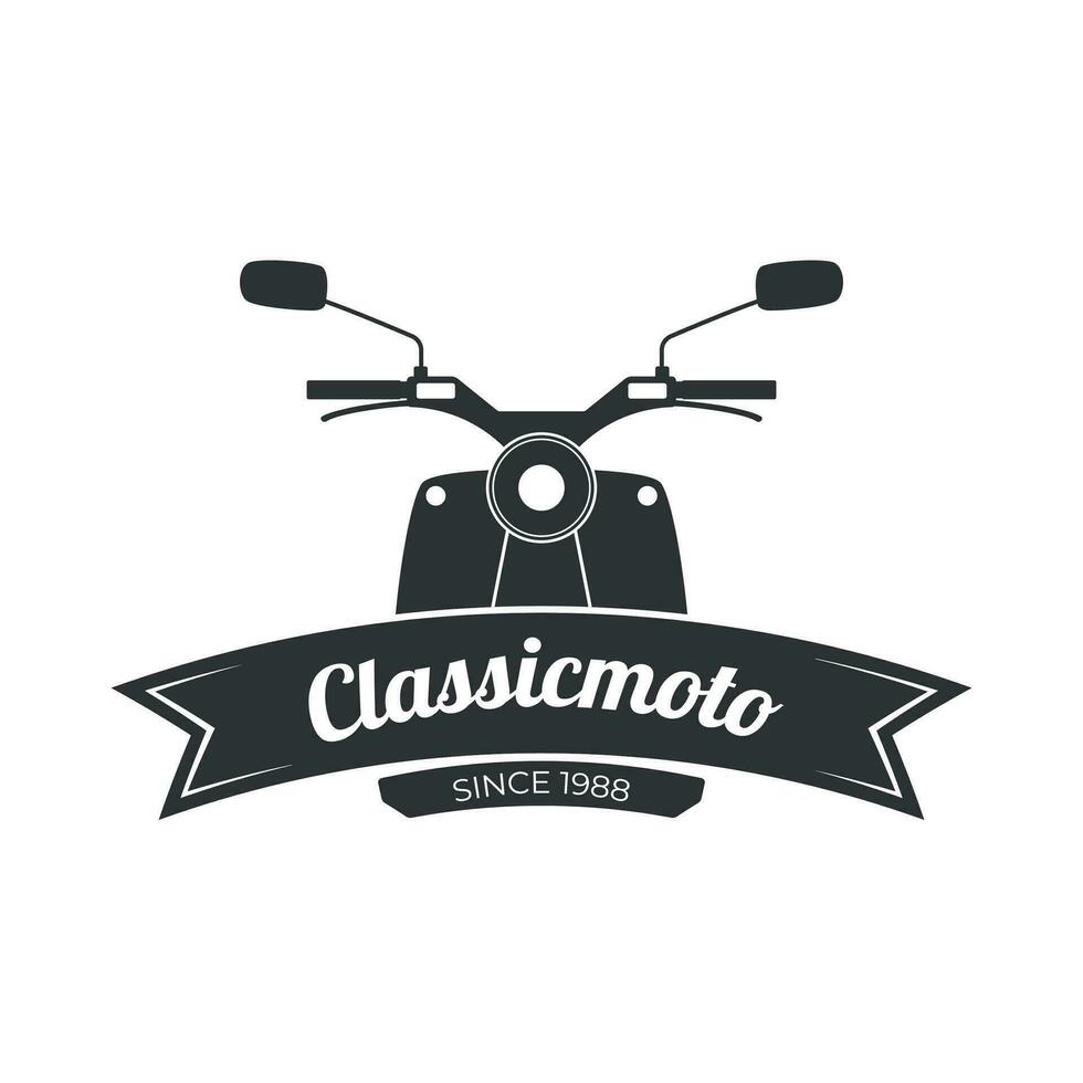 retro o Clásico motocicleta emblema logo diseño prima plantilla, clásico motocicleta, volar, fuego, y alas elemento, monocromo logo Insignia negro y blanco color vector