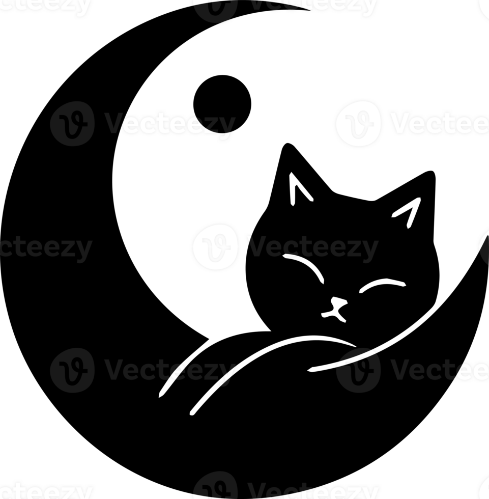 cat and moon logo in flat line art style png
