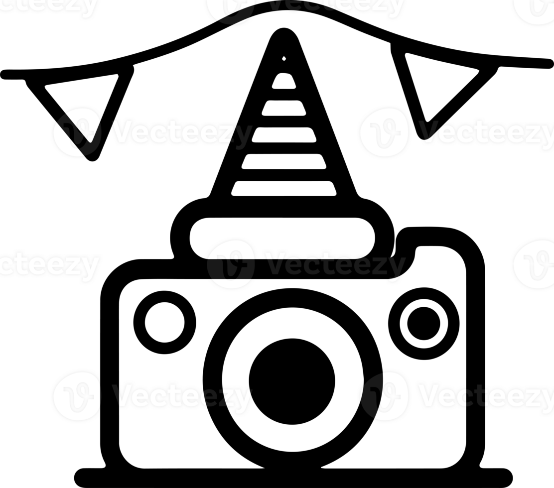 Camera at birthday party logo in flat line art style png