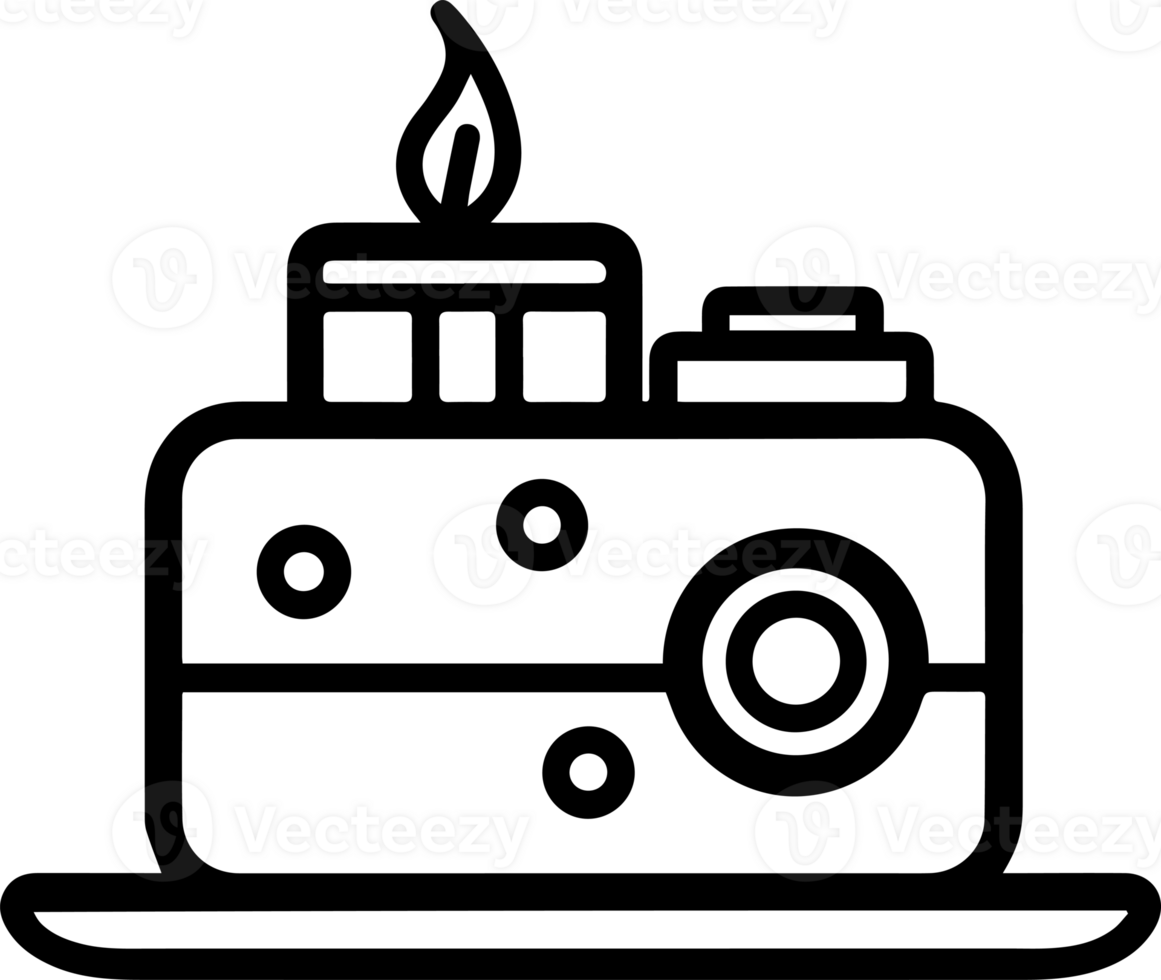 Camera at birthday party logo in flat line art style png