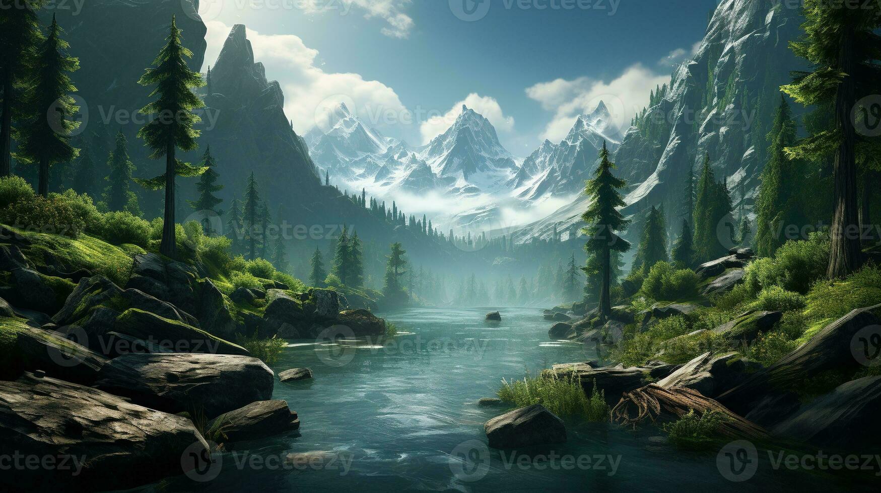 vertical wilderness wonders, digital art illustration, Generative AI photo