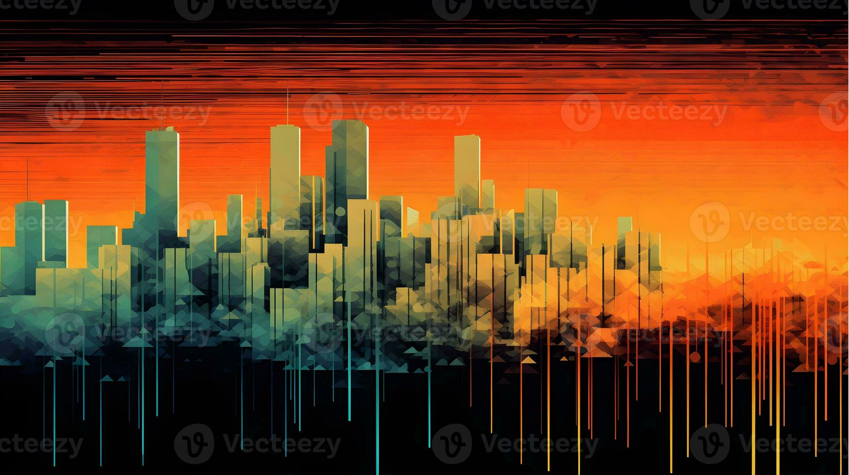 architecture abstract cityscape buildings with skyscrapers generative AI. urban background modern design structure construction exterior city illustration architectural facade window downtown. photo