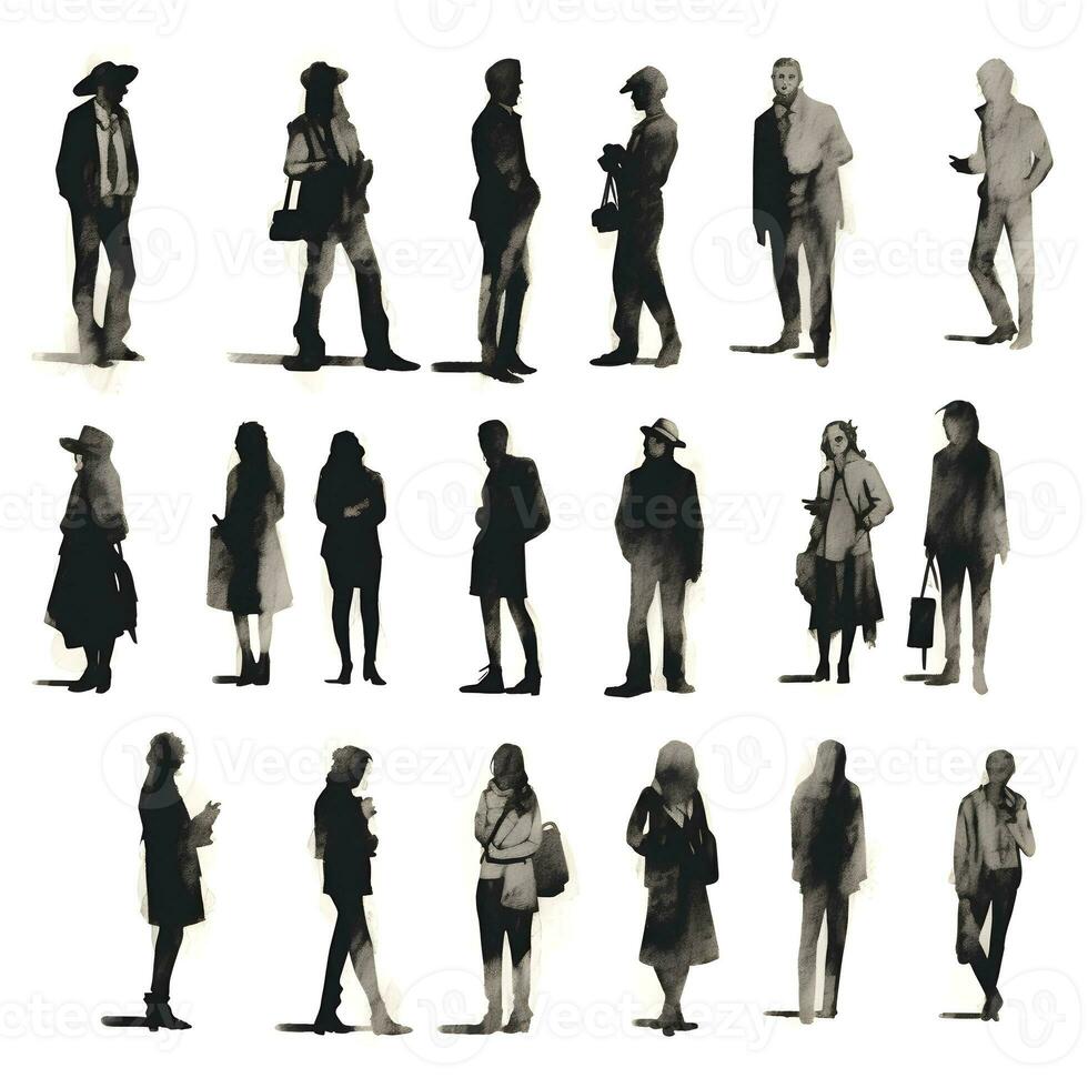 people silhouette isolated human person male female business black generative Ai. photo