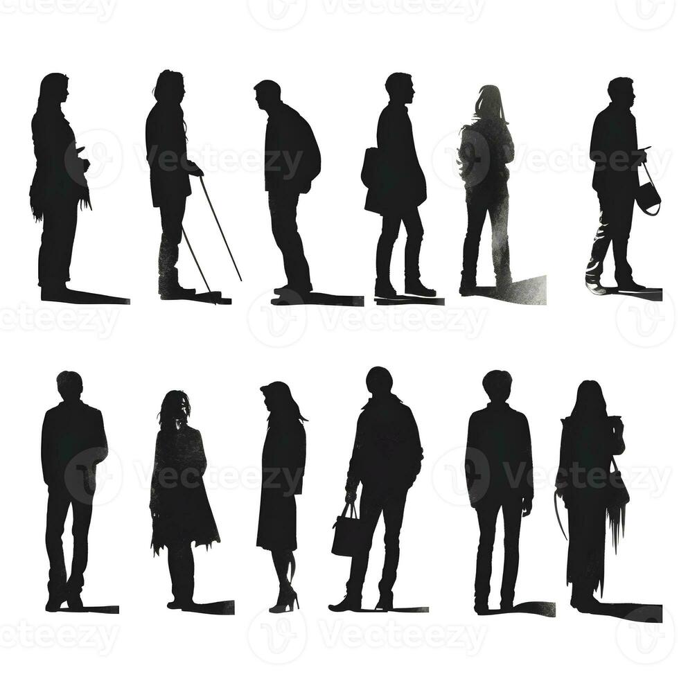 people silhouette isolated human person male female business black generative Ai. photo