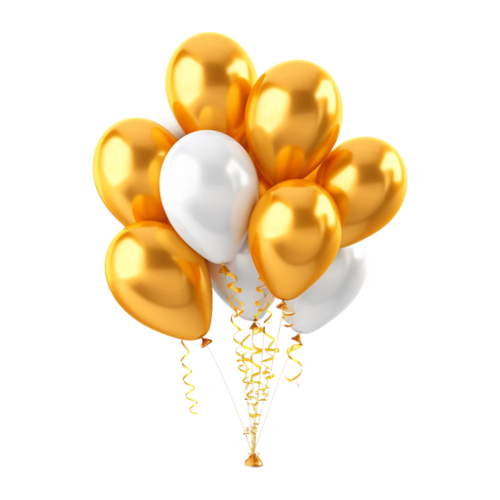 golden and white balloons bunch ai generative png
