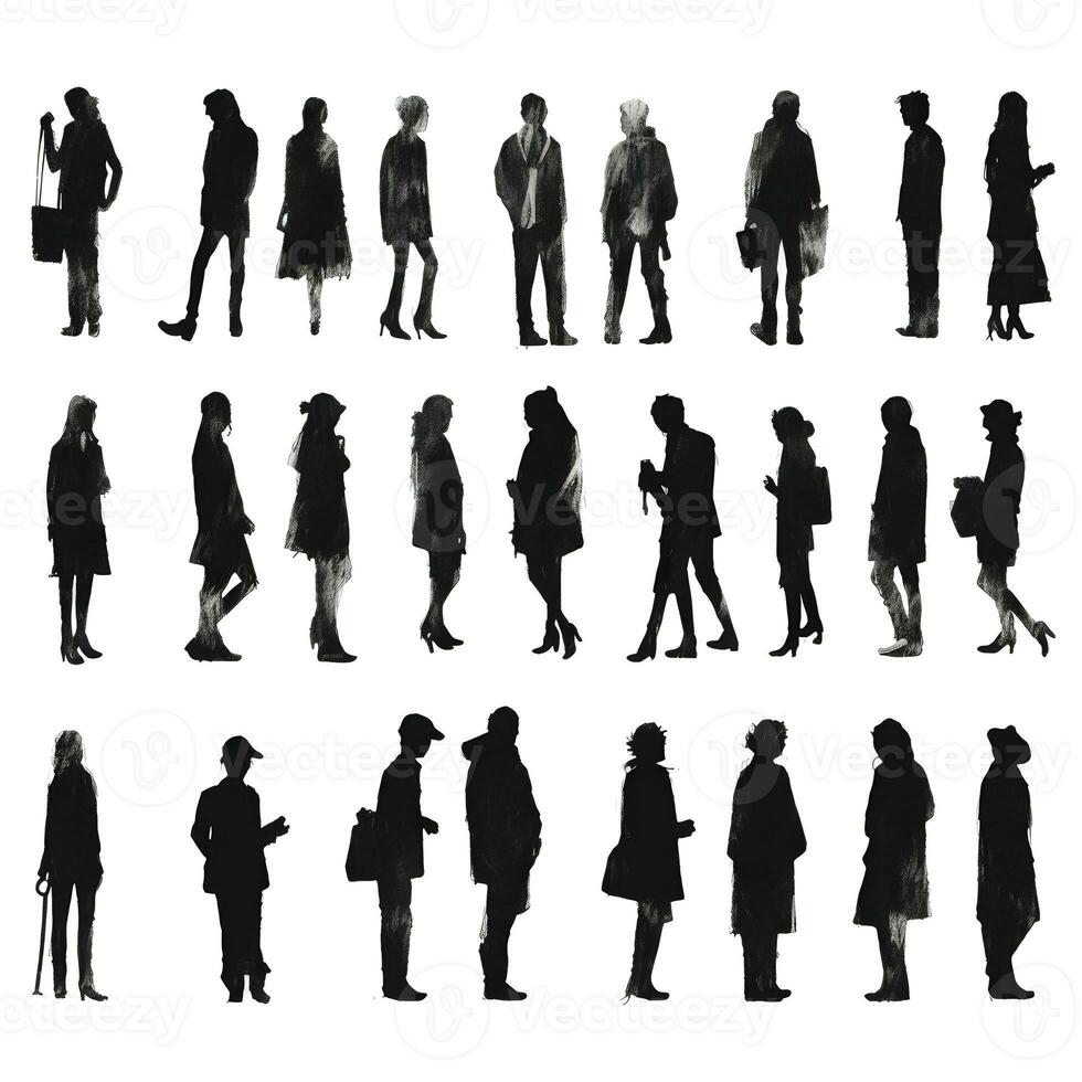 people silhouette isolated human person male female business black generative Ai. photo