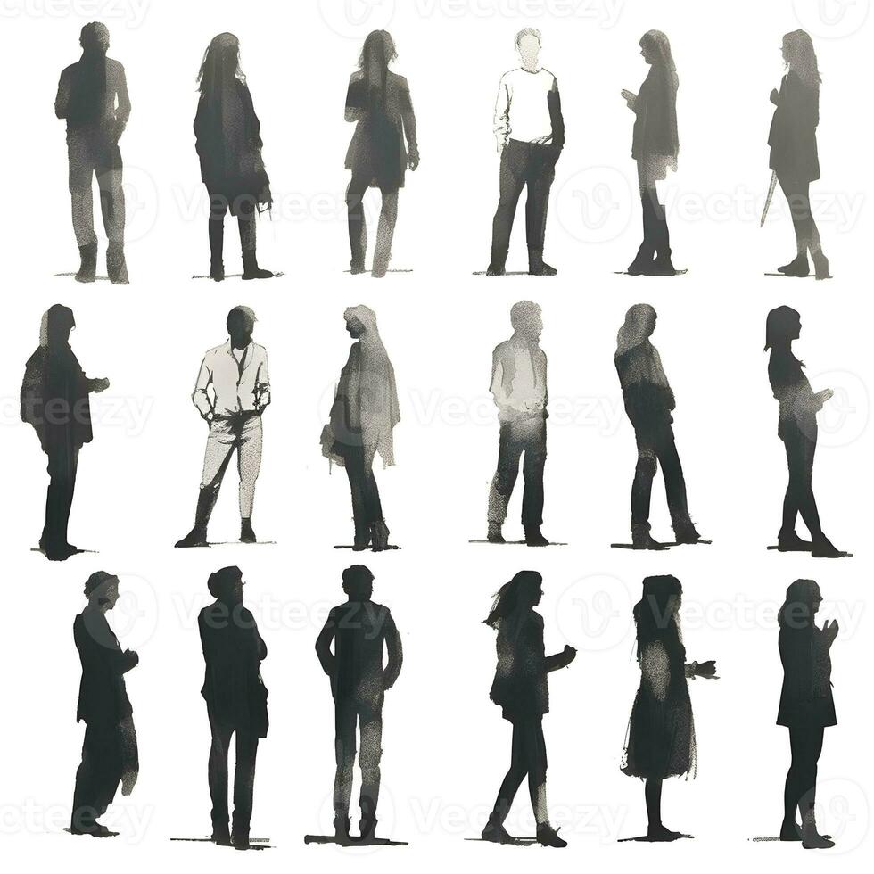 people silhouette isolated human person male female business black generative Ai. photo