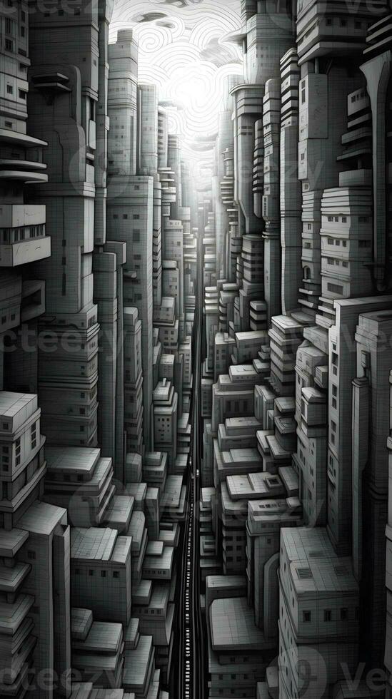 architecture abstract cityscape buildings with skyscrapers generative AI. photo