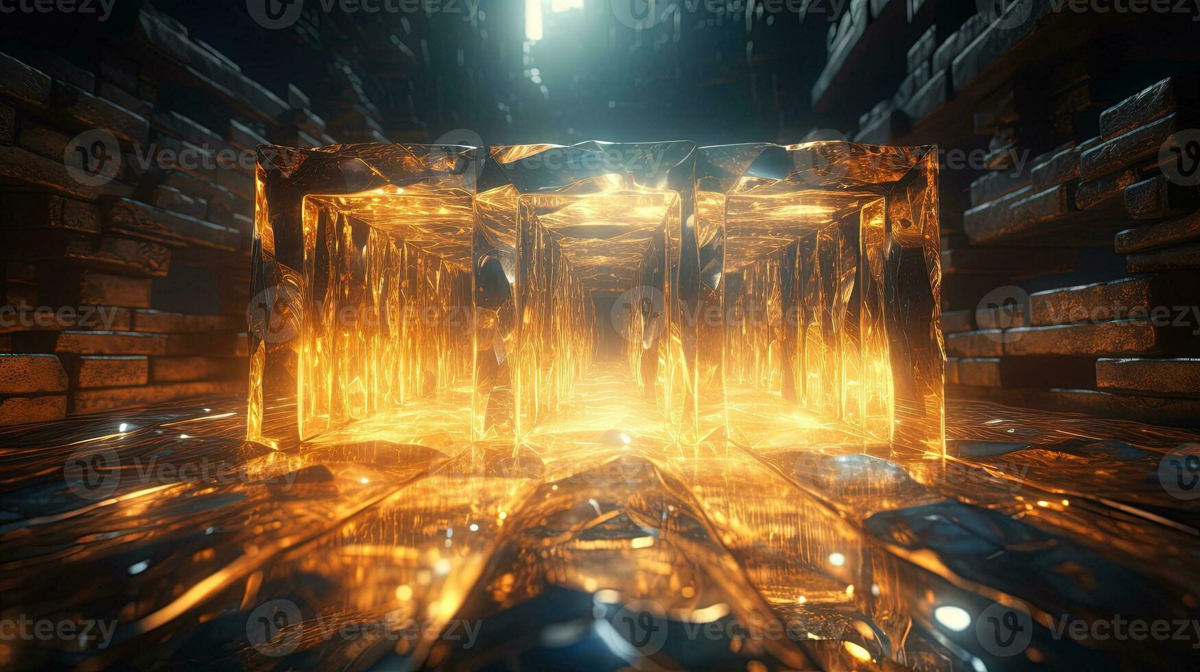 illuminated gilded holographs, digital art illustration, Generative AI photo