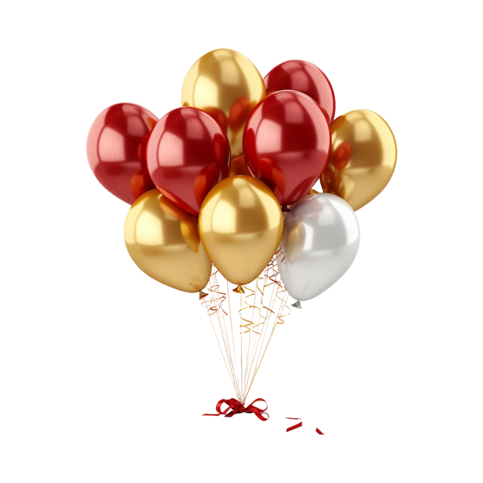 Realistic gold, white and red balloons ai generative 32747375 PNG