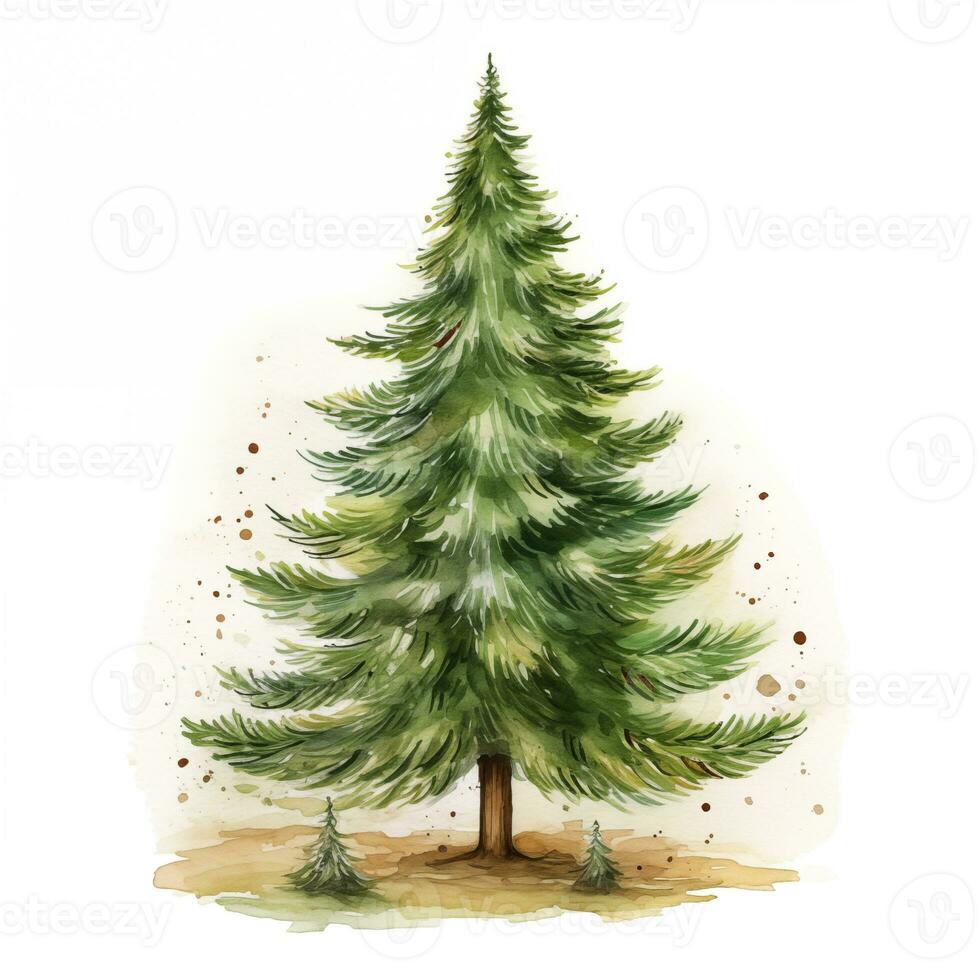 Watercolor illustration of a simple green spruce. Christmas clipart, New Year, holiday, forest. Generative AI photo