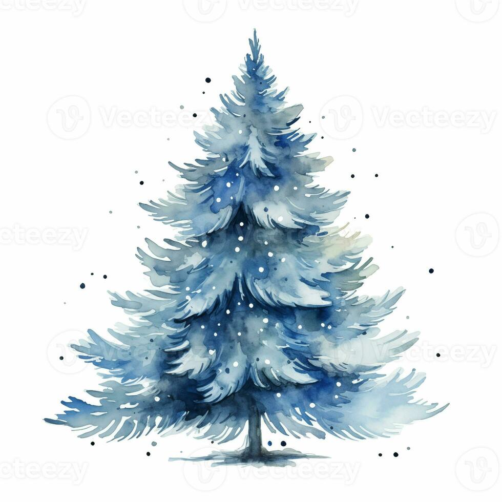 Simple watercolor illustration of a blue spruce. Generative AI photo