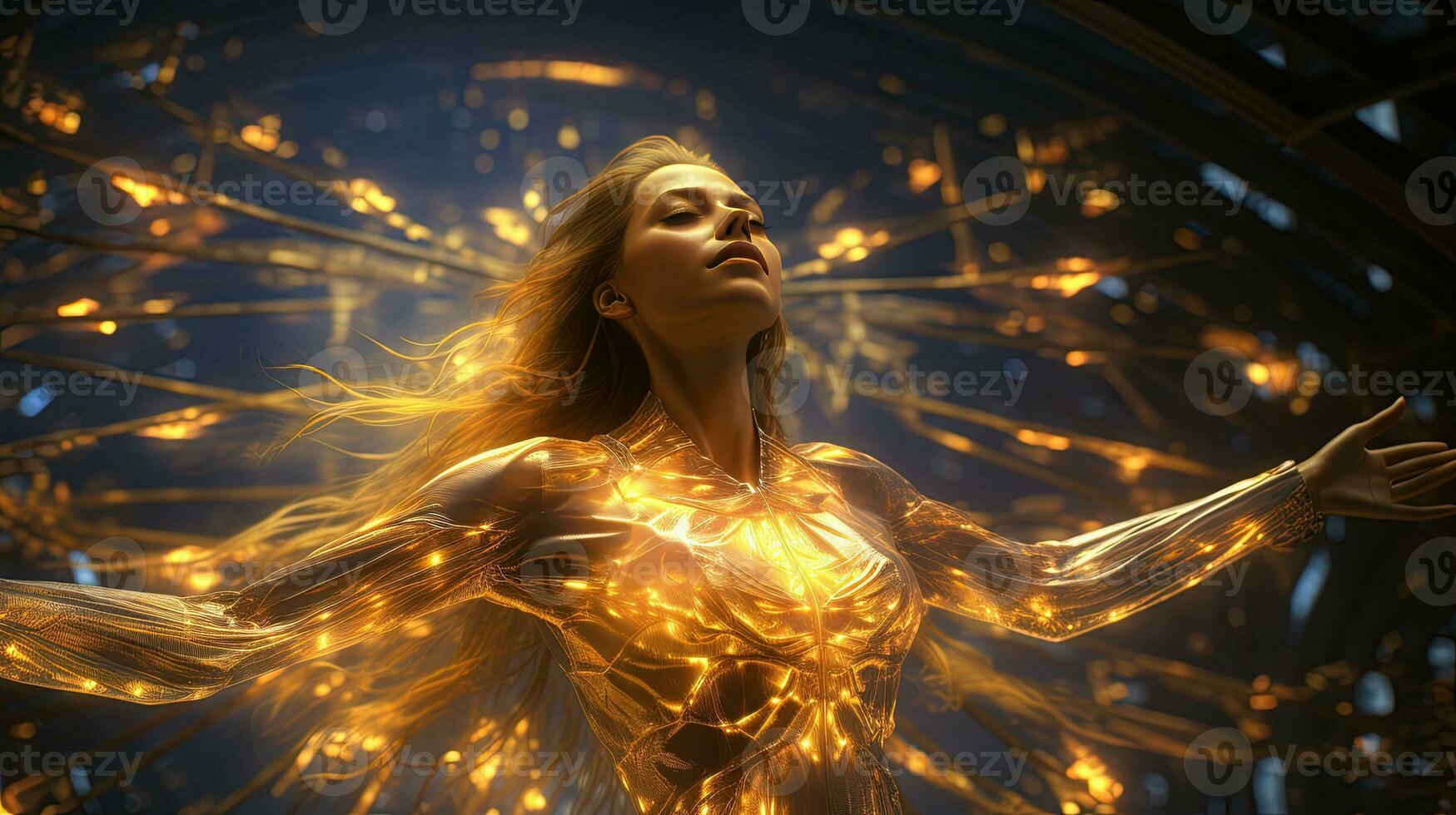 illuminated gilded holographs, digital art illustration, Generative AI photo
