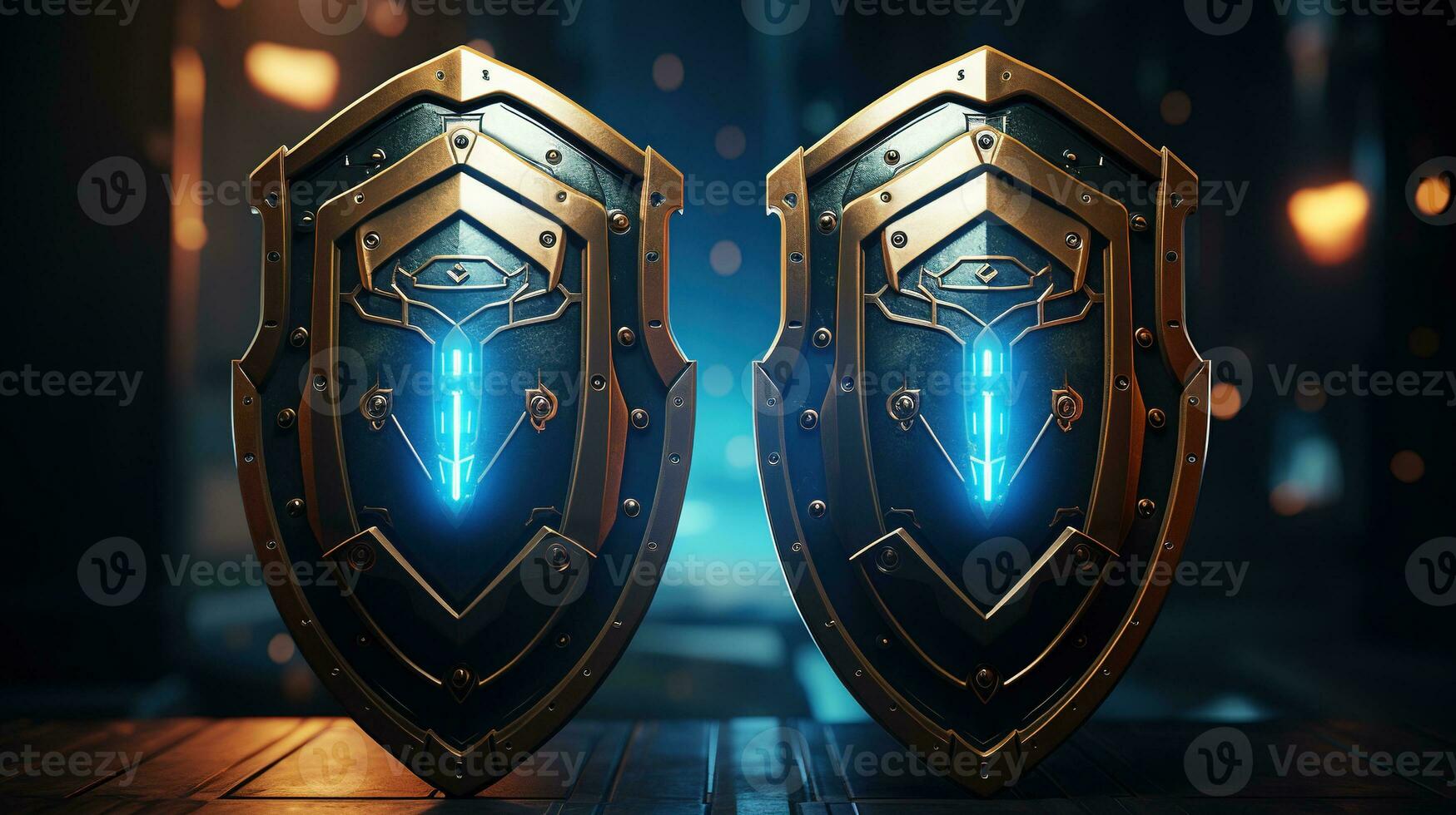 secure shields of antivirus, digital art illustration, Generative AI photo