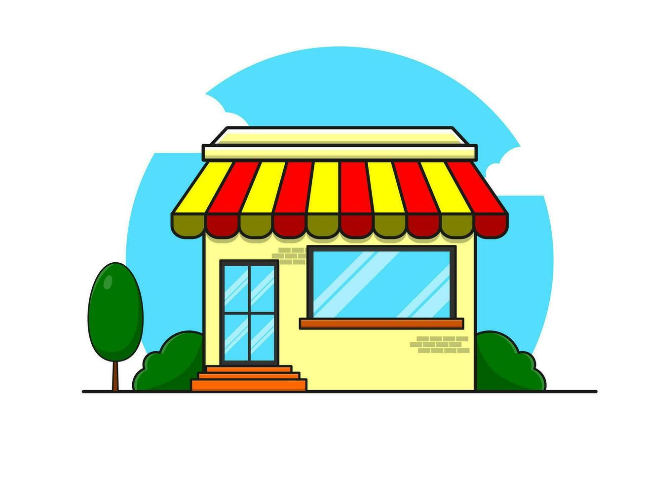 a cartoon store front with a red and yellow awning vector